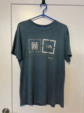 RVCA Men's Teal-Gray Graphic Crew Neck Tee